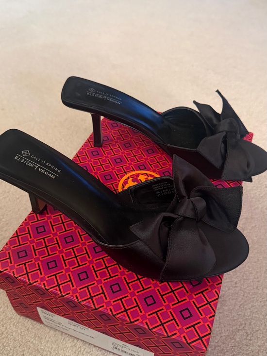 Call It Spring Shoes - Call It Spring Black Satin Bow Mule Heels Size 11